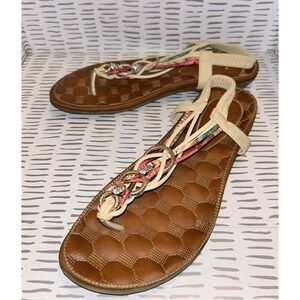 Patrizia by Spring Step Gadelina Beige Multi Rhinestone T-Strap Sandals‎ Sz 42